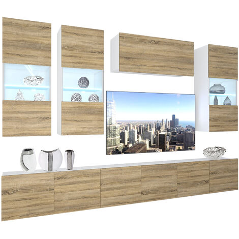 BELINI Wohnwand Vollausstattung Wohnzimmer-Set Moderne Schrankwand mit LED-Beleuchtung Anbauwand TV-Schrank Sonoma Eiche