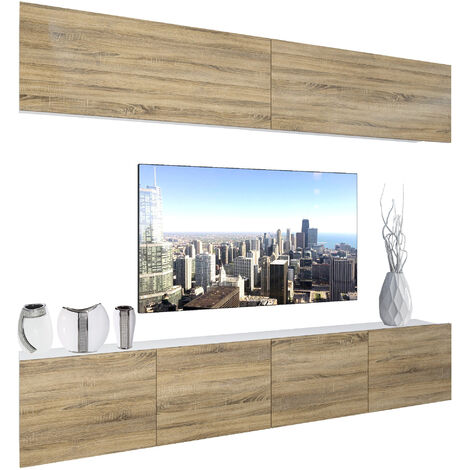 BELINI Wohnwand Vollausstattung Wohnzimmer-Set Moderne Schrankwand mit LED-Beleuchtung Anbauwand TV-Schrank Sonoma Eiche