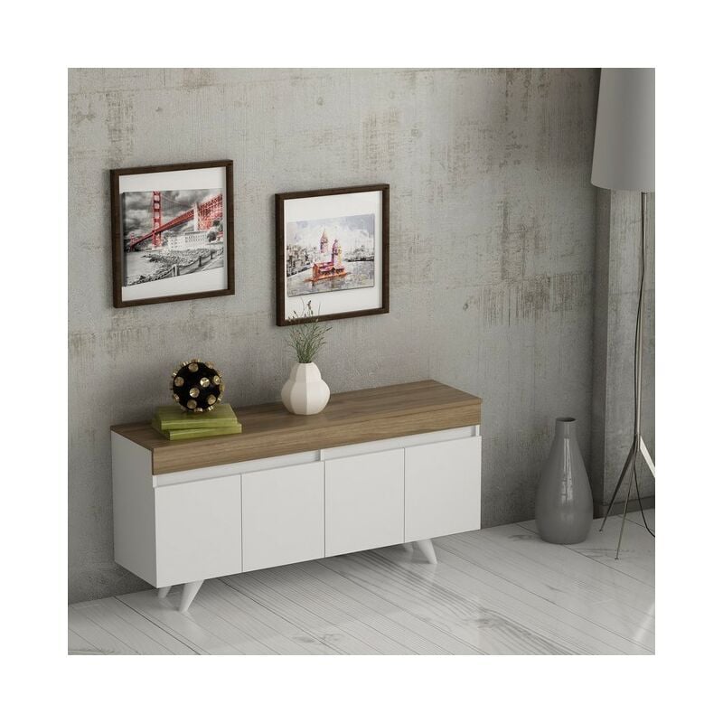 

Belis Mueble Multiusos con puertas, estantes - de la oficina, sala de estar, estudio, habitacion - Blanco, Nogal en Madera, 160,4 x 42 x 75 cm