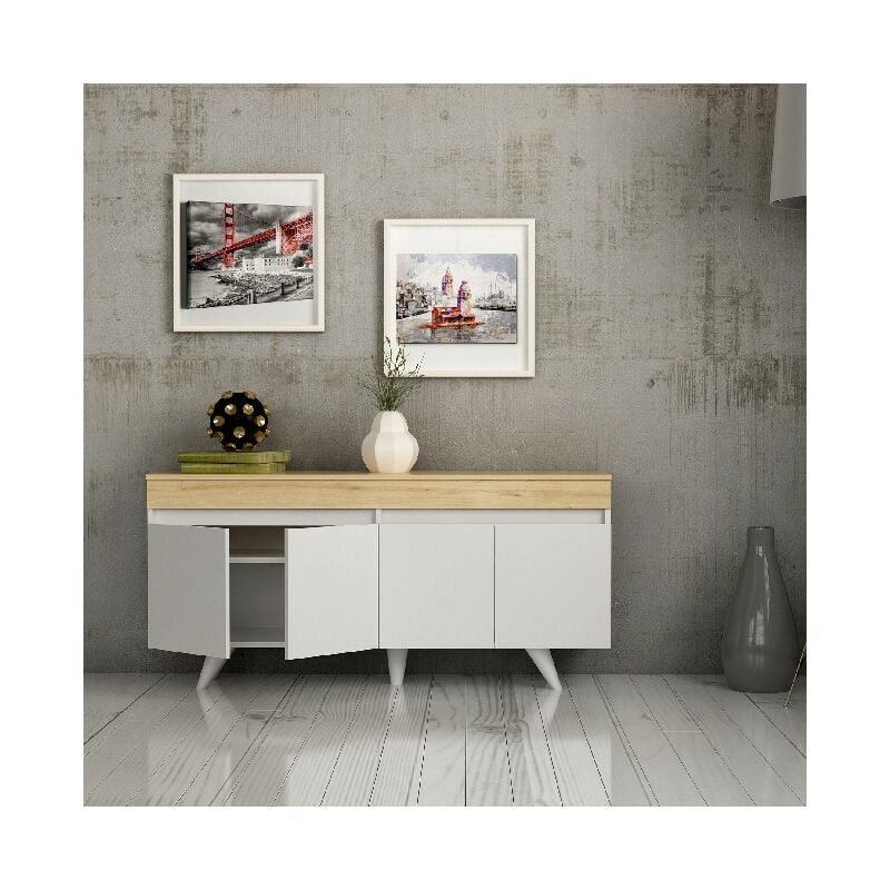

Belis Mueble Multiusos con puertas, estantes - de la oficina, sala de estar, estudio, habitacion - Blanco, Roble en Madera, 160,4 x 42 x 75 cm