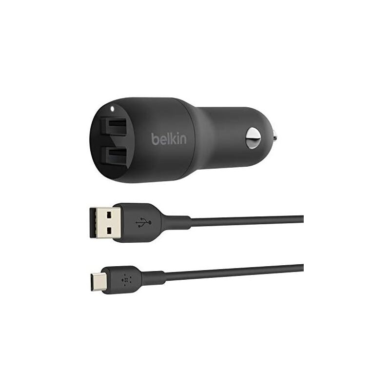 

Belkin - Boost Charge - Cargador para coche con dos puertos USB, 24 W con cable micro-USB de batería externa y Kindle