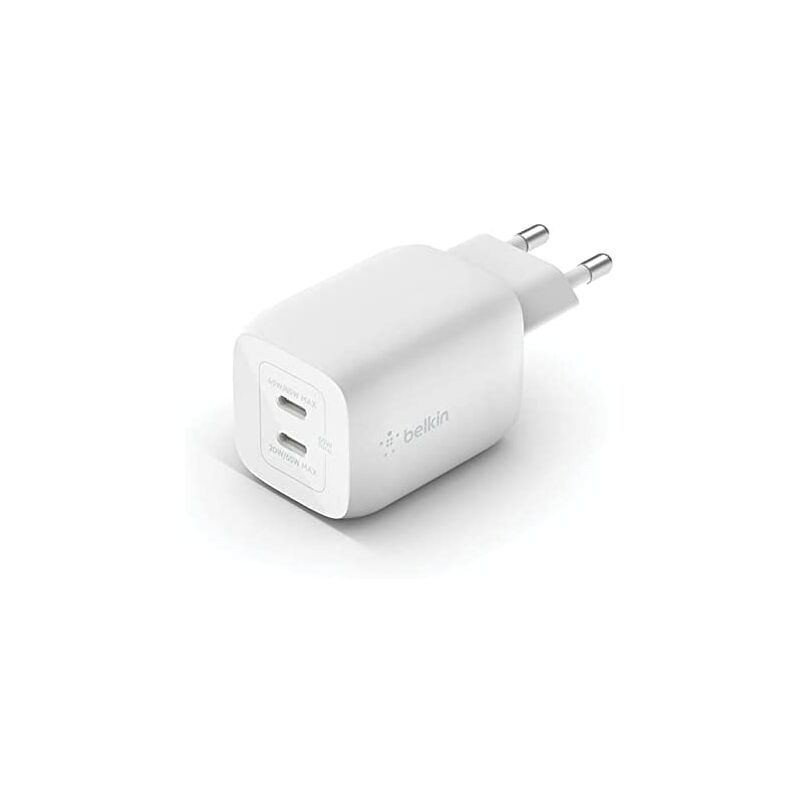 Belkin - Chargeur de Dual Wall usb Type c de 65 w, charge rapide 3.0 avec technologie GaN, usb chargeur usb pour iPhone 16, 15, 14, 13, iPad Pro,