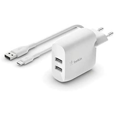Belkin Dual USB-A Ladegerät, 24W incl. USB-C Kabel 1m, weiß