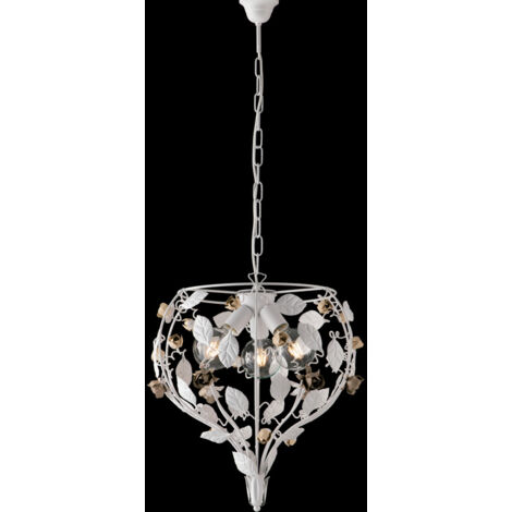 Bella Lampadario in ferro laccato bianco shabby 3 luci 113 Ø49 BL196-3-BCO