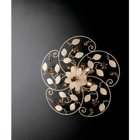 Bella Plafonnier En Fer Laqué Décapé Ivoire 5 Lumières H.22 D.65 Bl196-Pl5-Av