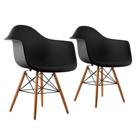 Bellagio Set de 2 chaises de salon design style rétro noir - Noir - Noir