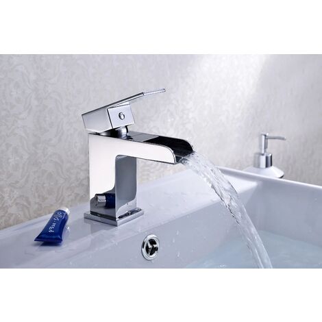 Belle Square Waterfall Basin Mono Mixer Bathroom Tap Includes Click Clack Waste