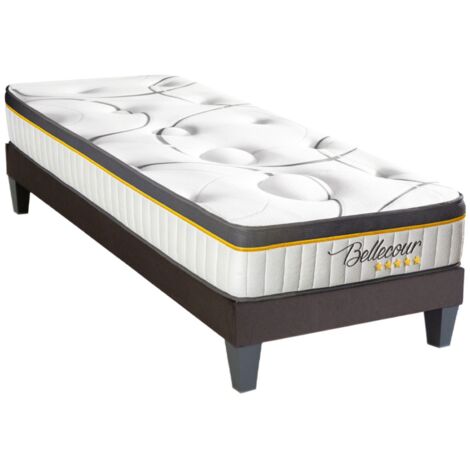 Bellecour 2.0 - Matelas ressorts ensachés + sommier bois - ferme Blanc 90x190 cm