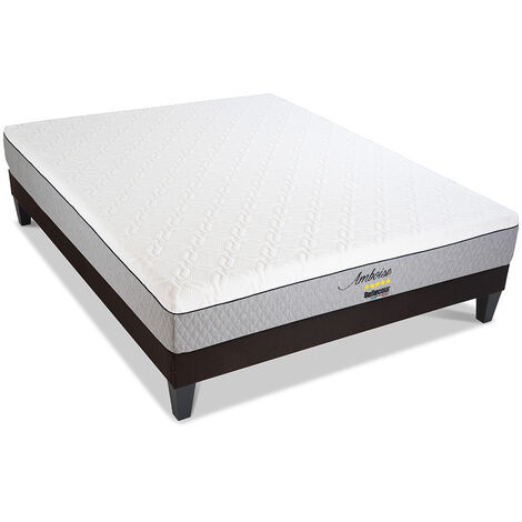 BELLECOUR LITERIE  Pack AMBOISE 140x190 cm  Matelas Mémoire de forme + Sommier Bois + Protège matelas anti punaise