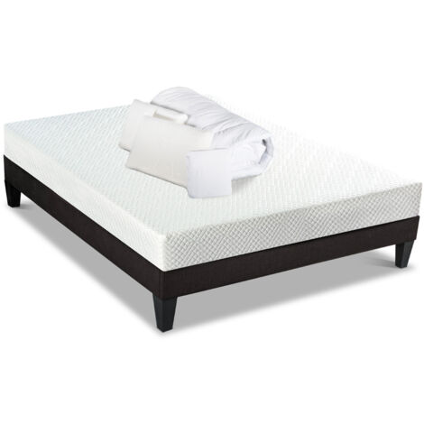 BELLECOUR LITERIE Pack Prêt à dormir ABSOLU 140x190 cm Matelas Mémoire de forme + Sommier + Accessoires - Blanc
