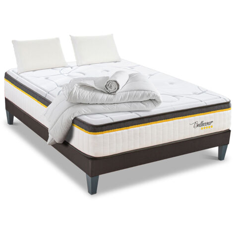 BELLECOUR LITERIE  Pack Prêt à dormir BELLECOUR 3.0 160x200 cm  Matelas Ressorts ensachés + Sommier + Accessoires