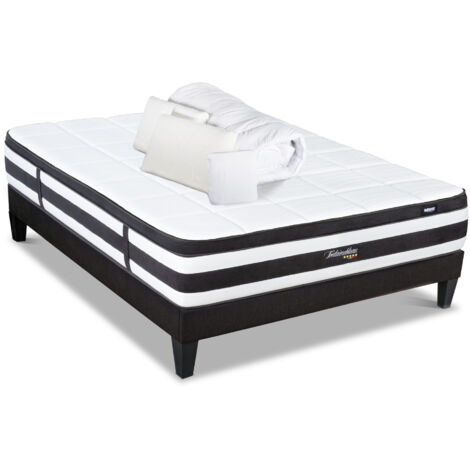 BELLECOUR LITERIE  Pack Prêt à dormir FONTAINEBLEAU 160x200 cm  Matelas Ressorts ensachés + Sommier + Accessoires