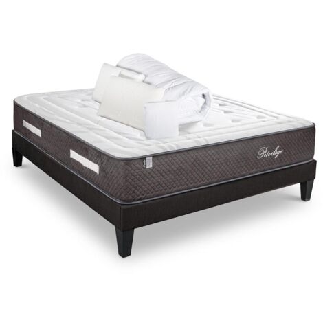 BELLECOUR LITERIE Pack Prêt à dormir PRIVILEGE 140x190 cm Matelas Ressorts ensachés + Sommier + Accessoires - Blanc