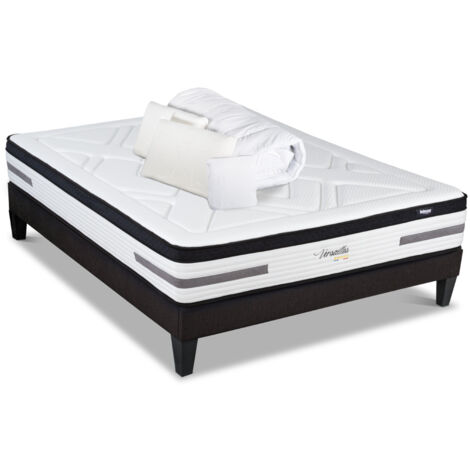 BELLECOUR LITERIE  Pack Prêt à dormir VERSAILLES 160x200 cm  Matelas Ressorts ensachés + Sommier + Accessoires
