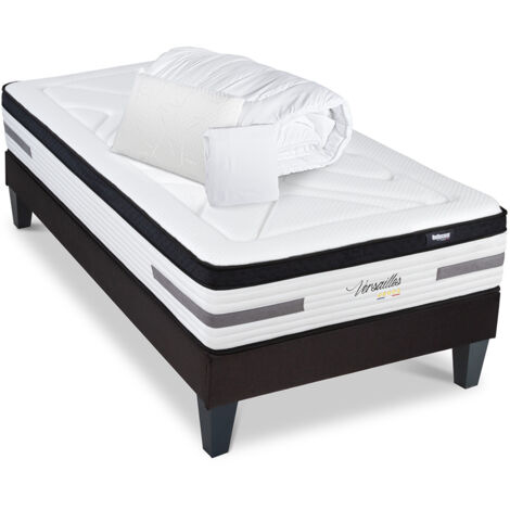 BELLECOUR LITERIE  Pack Prêt à dormir VERSAILLES 90x200 cm  Matelas Ressorts ensachés + Sommier + Accessoires