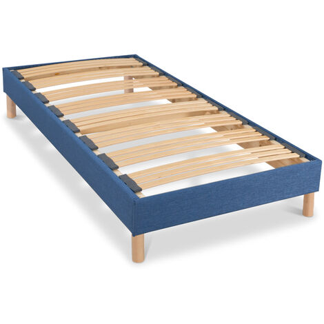 BELLECOUR LITERIE  Sommier à lattes en bois LUMIERE 90x200 cm  Coloris Bleu marine  Livré en kit