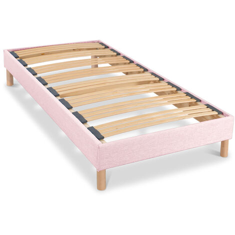 BELLECOUR LITERIE  Sommier à lattes en bois LUMIERE 90x200 cm  Coloris Rose  Livré en kit