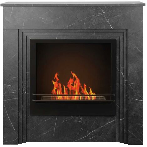Bellini - Bioethanol-Holzboden-Kamin 96x35xH96 cm, Marmor-Effekt schwarz