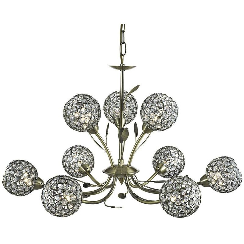 Bellis - 9 Light Multi Arm Ceiling Pendant Flower DesignAntique Brass, Glass Nine, G9 - Searchlight