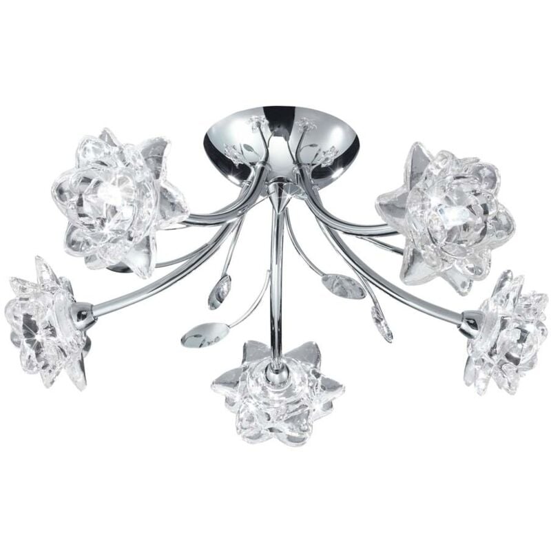 Searchlight Bellis - Plafoniera con design floreale a braccio multiplo a 5 luci semi-incasso, cromo e vetro, G9