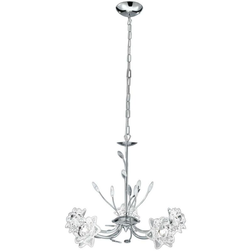 Image of Bellis - Sospensione a soffitto a braccio multiplo con design floreale a 5 luci Cromo, vetro cinque, G9 - Searchlight