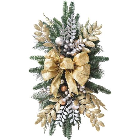 Bellissima ghirlanda natalizia con bacche - Ghirlanda per scale con luci LED da appendere alla porta d'ingresso - Oro - 45 cm