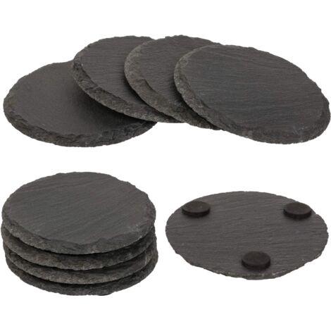 Bellissimo set di 4 sottobicchieri in ardesia con piedini in gomma, diametro ca. 10 cm