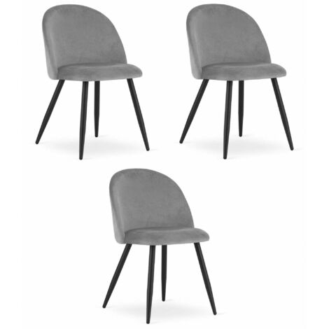 BELLO Stuhl – hellgrauer Samt / schwarze Beine x 3