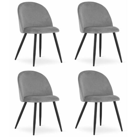 BELLO Stuhl – hellgrauer Samt / schwarze Beine x 4