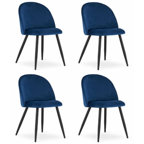 BELLO Stuhl – marineblauer Samt / schwarze Beine x 4