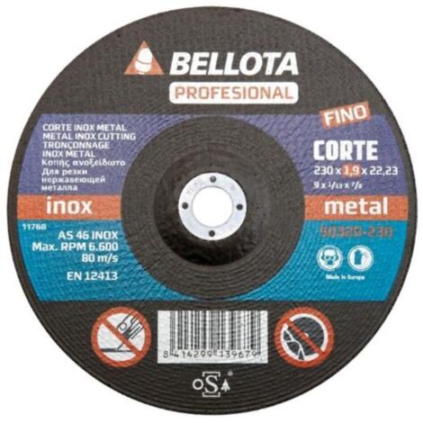 bellota disco 50320-230x22.2x1.9 mm corte inox metal prof.fino