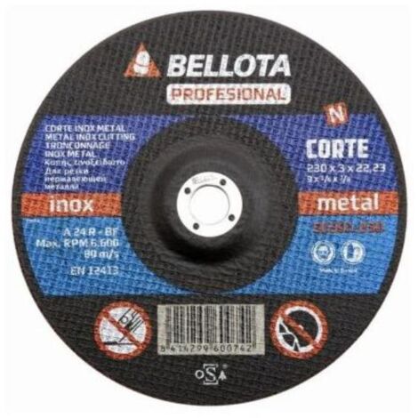BELLOTA disco abrasivo metal.230x3-50301 , Disco corte 50301 de 230 mm. Para trabajos exigentes de corte y trabajos en perfiles gruesos. - Abrasivo de corindón con grano de elevada