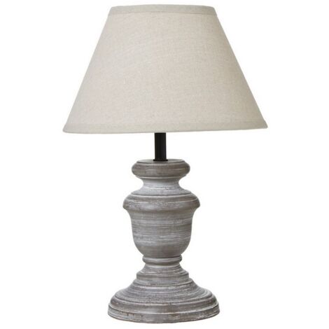 Belluno Urn Table Lamp with Linen Shade - Wood - L11 x W11 x H24 cm - Grey