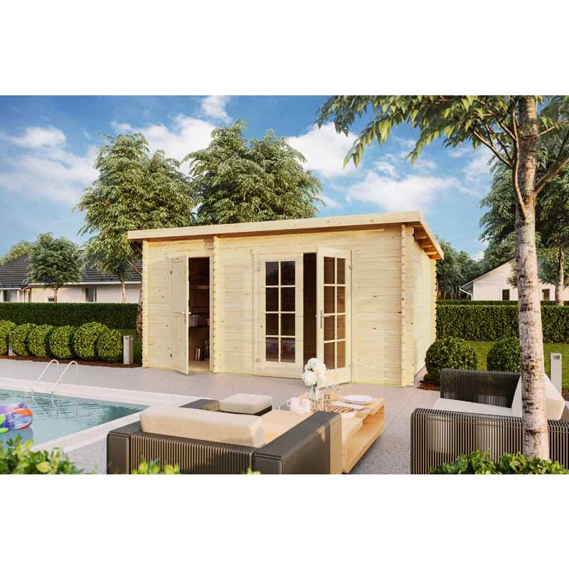 Gartenpro - Belmont 2-Log Cabin, Wooden Garden Room, Timber Summerhouse, Home Office - L465 x W318.9 x H222.3 cm