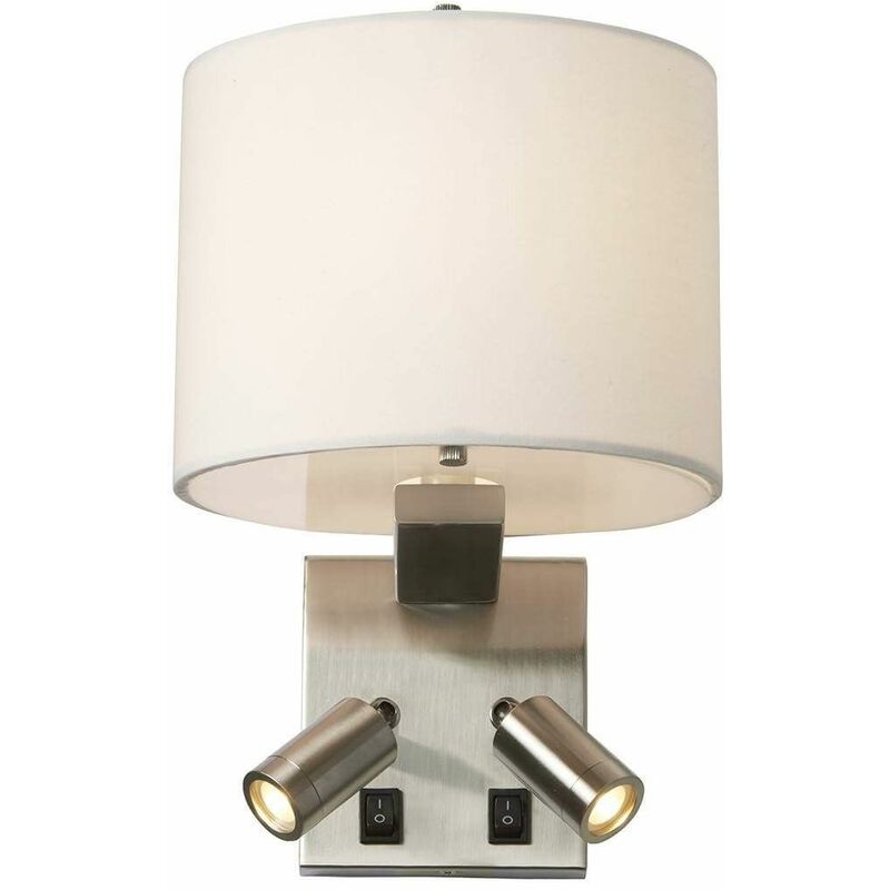 02elstead - Belmont wall lamp, brushed nickel, white lampshade, 2 LEDs and E14 bulb