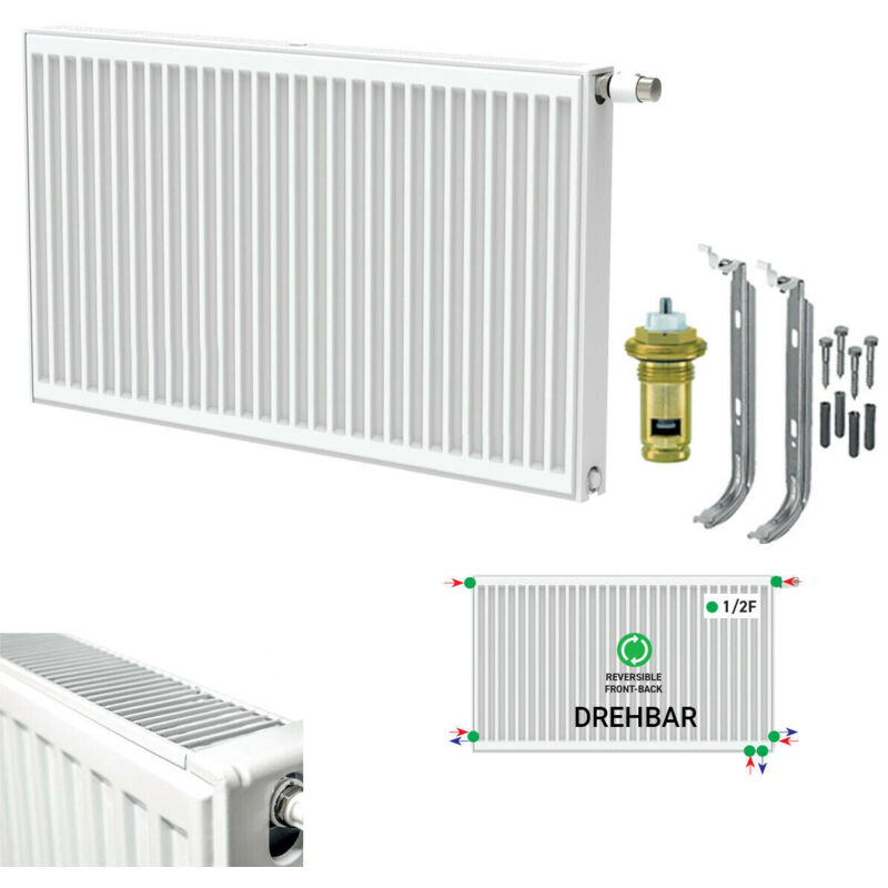Belrad - Universalheizkörper Kompakt Ventilheizkörper 6 Anschlüsse T33 500x800-1645w