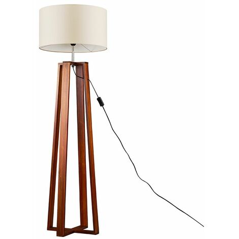 main image of "Beltane 4 Leg Floor Lamp in Dark Wood with Reni Shade - Beige & Gold"
