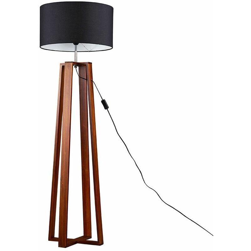 Beltan 4 Leg Floor Lamp in Dark Wood with Reni Shade - Black - Including LED Bulb