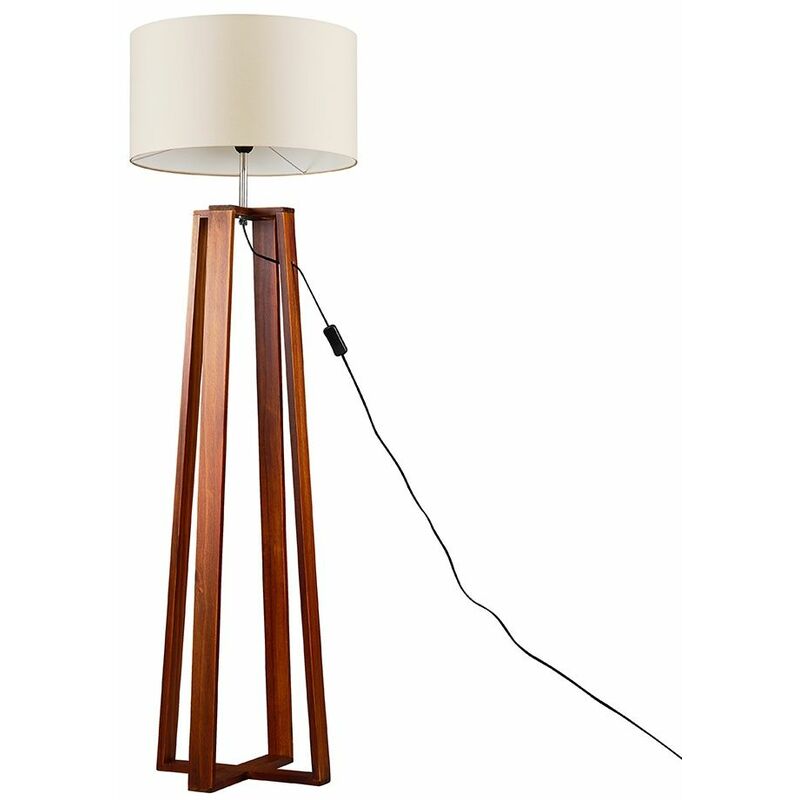 Minisun - Beltan 4 Leg Floor Lamp in Dark Wood with Reni Shade - Beige - No Bulb
