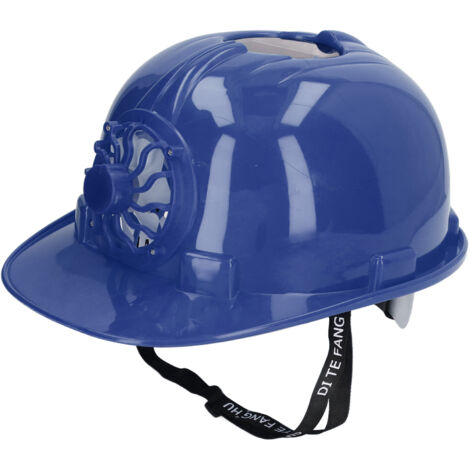 Belüfteter Schutzhelm mit Solarventilator, atmungsaktiver Kunststoffschale und herausnehmbarem Futter für Arbeiten im Freien im Sommer, dunkelblaue Farbe.