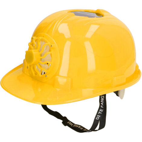 Belüfteter Schutzhelm mit Solarventilator, atmungsaktiver Kunststoffschale und herausnehmbarem Futter für Arbeiten im Freien im Sommer, gelbe Farbe.