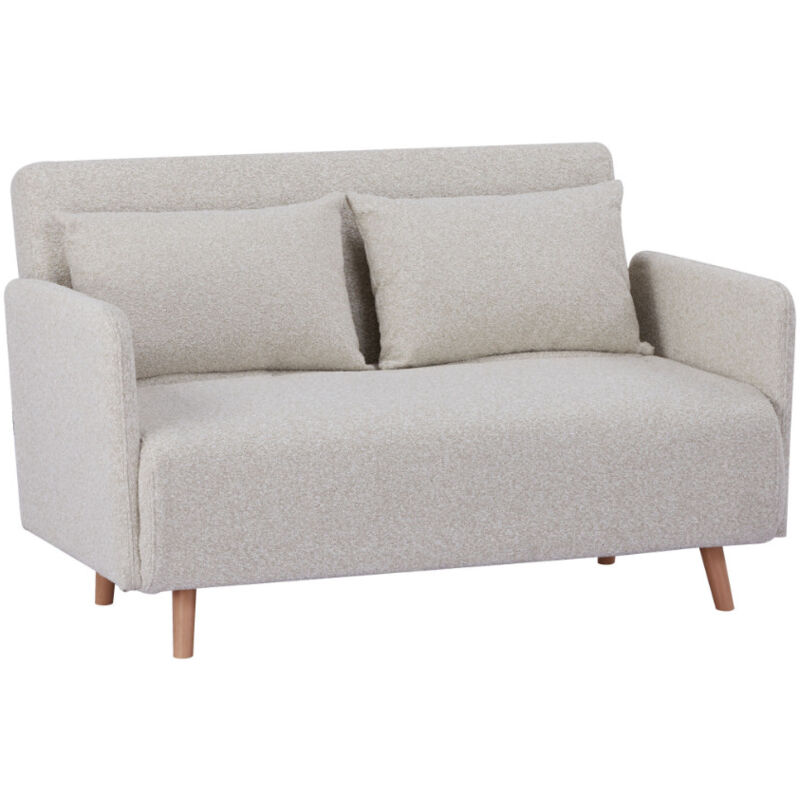 Drawer - Canapé convertible 2 places en tissu bouclette pieds bois clair L120cm - Beige - belushi