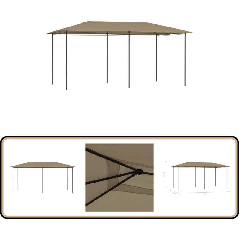 Belvédère 2,98x5,3x2,59 m Taupe 160 g/m² - Auvent - Gazebo - Parasol - Terrasse - Jardin