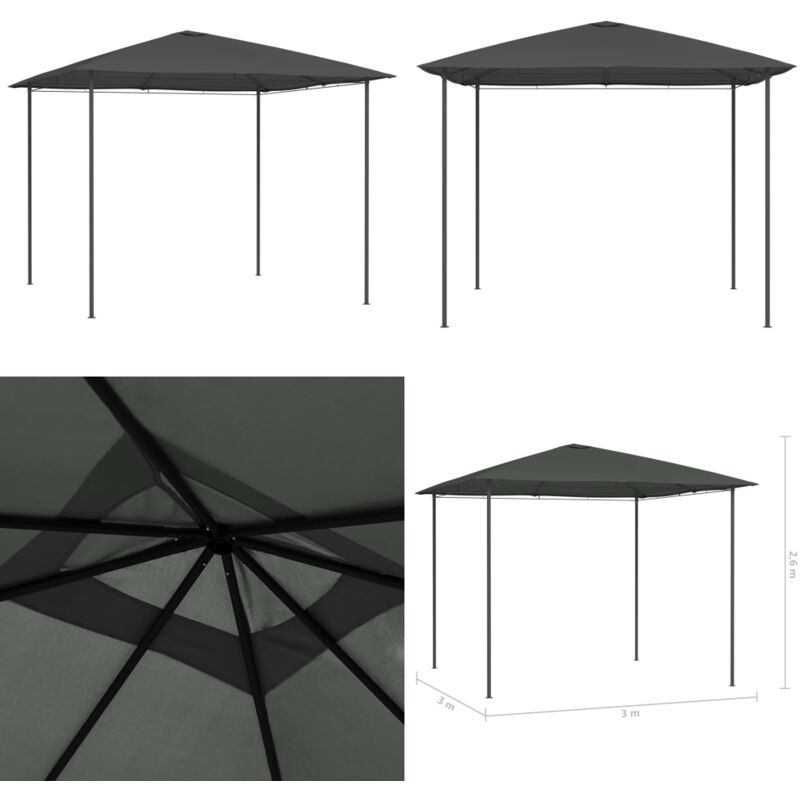 Vidaxl - Belvédère 3x3x2,6 m Anthracite 160 g/m² - Auvent - Gazebo - Parasol - Abri Extérieur - Jardin - Home & Living