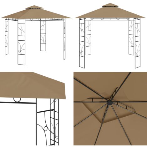 Belvédère 3x3x2,7 m Taupe 160 g/m² - Abri Solaire - Gazebo - Parasol - Tente Extérieure - Structure Extérieure - Home & Living