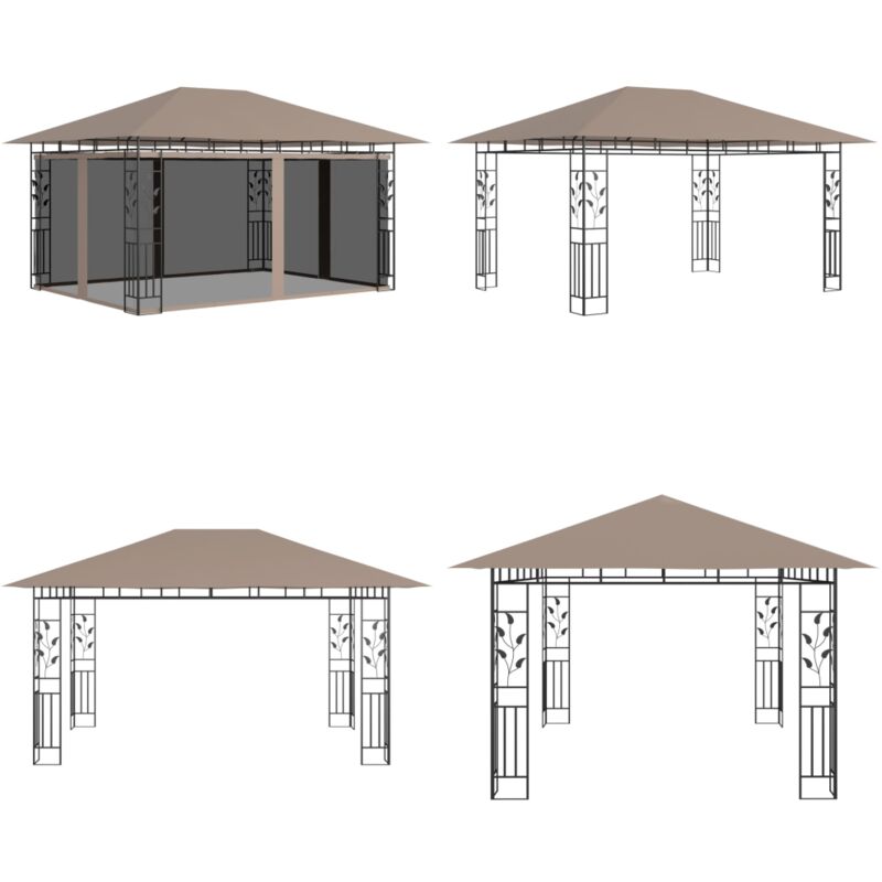 Belvédère avec moustiquaire 4x3x2,73 m Taupe 180 g/m² - Abri Jardin - Gazebo - Auvent Pliable - Parasol - Protection Solaire - Home & Living