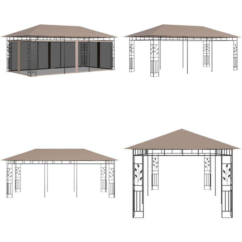 Belvédère avec moustiquaire 6x3x2,73 m Taupe 180 g/m² - Abri Jardin - Auvent Jardin - Gazebo - Parasol - Protection Solaire - Home & Living
