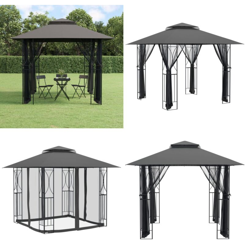 Belvédère avec parois latérales anthracite 300x300x270 cm acier - Abri De Jardin - Gazebo - Tonnelle De Jardin - Parasol - Espace Convivial - Home &