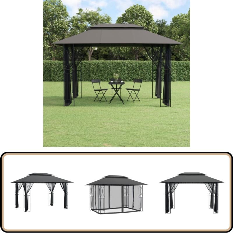 Belvédère avec parois latérales anthracite 400x300x270 cm acier - Belvédère De Jardin - Abri De Jardin - Tonnelle De Fête - Gazebo - Parasol