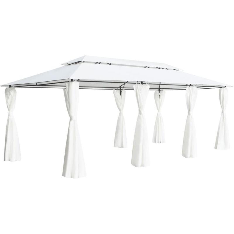Vidaxl - Belvédère avec rideaux 600x298x270 cm Blanc 180 g/m²